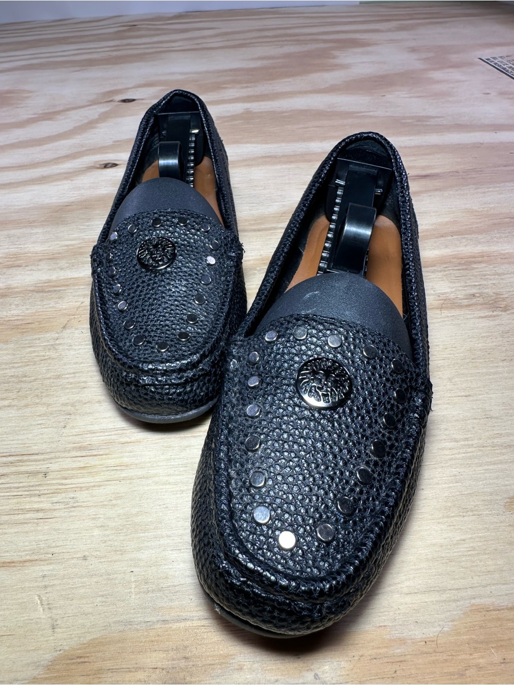 Anne Klein Black Studded Textured Loafers